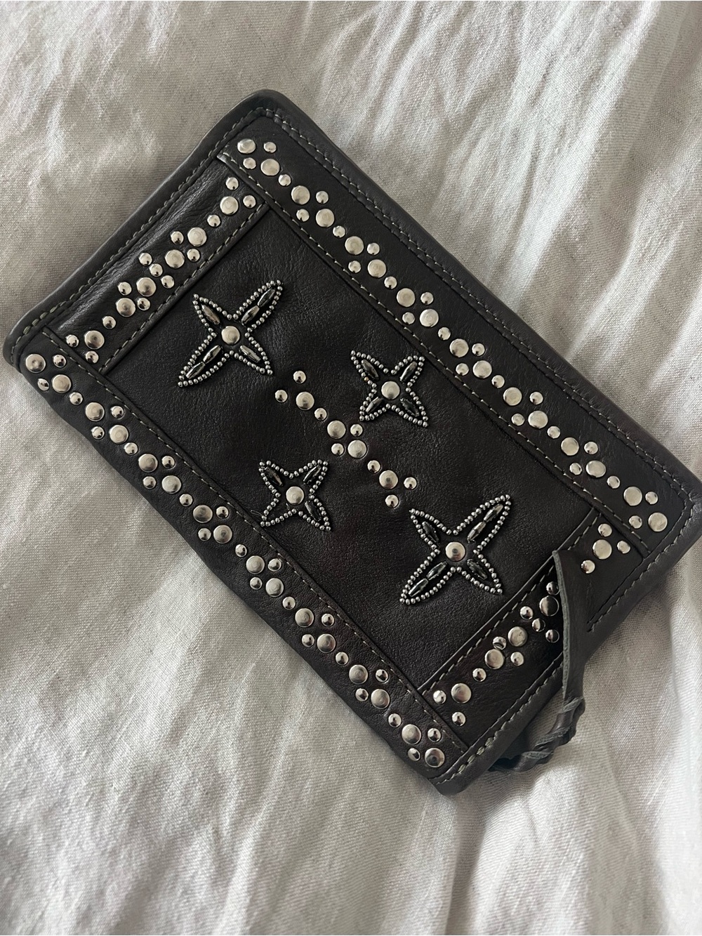 Free People Studded League Wallet RT $128 NWOT Dark Brown Leather